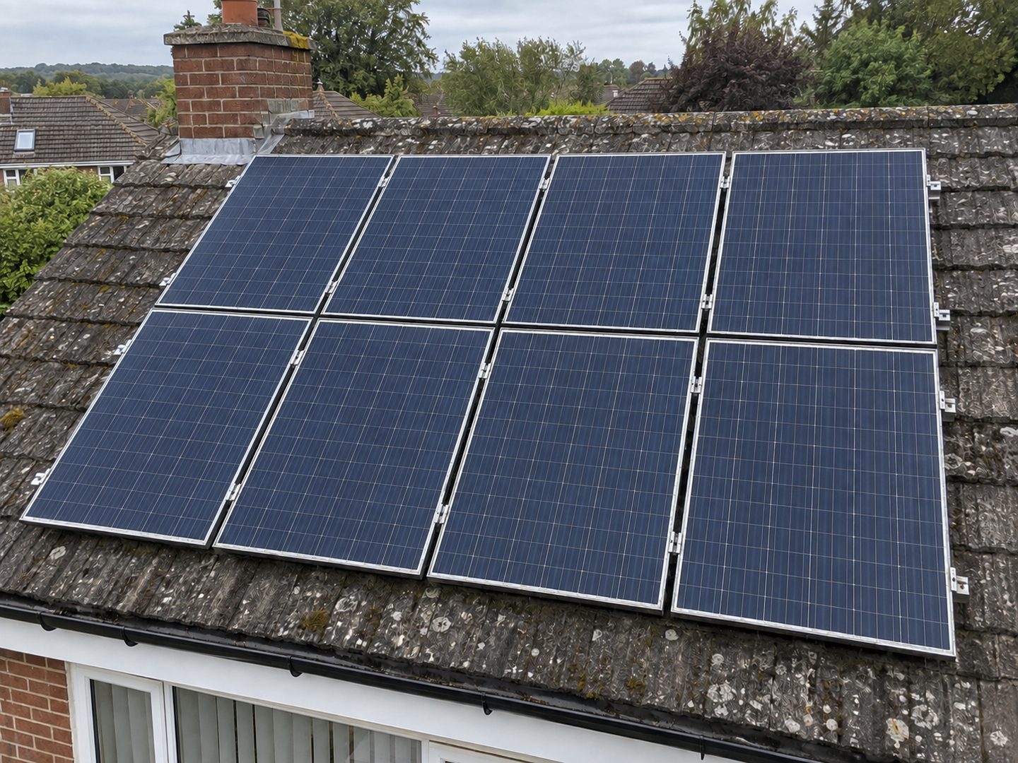 The same solar array after cleaning, panel glass clear right to the frames