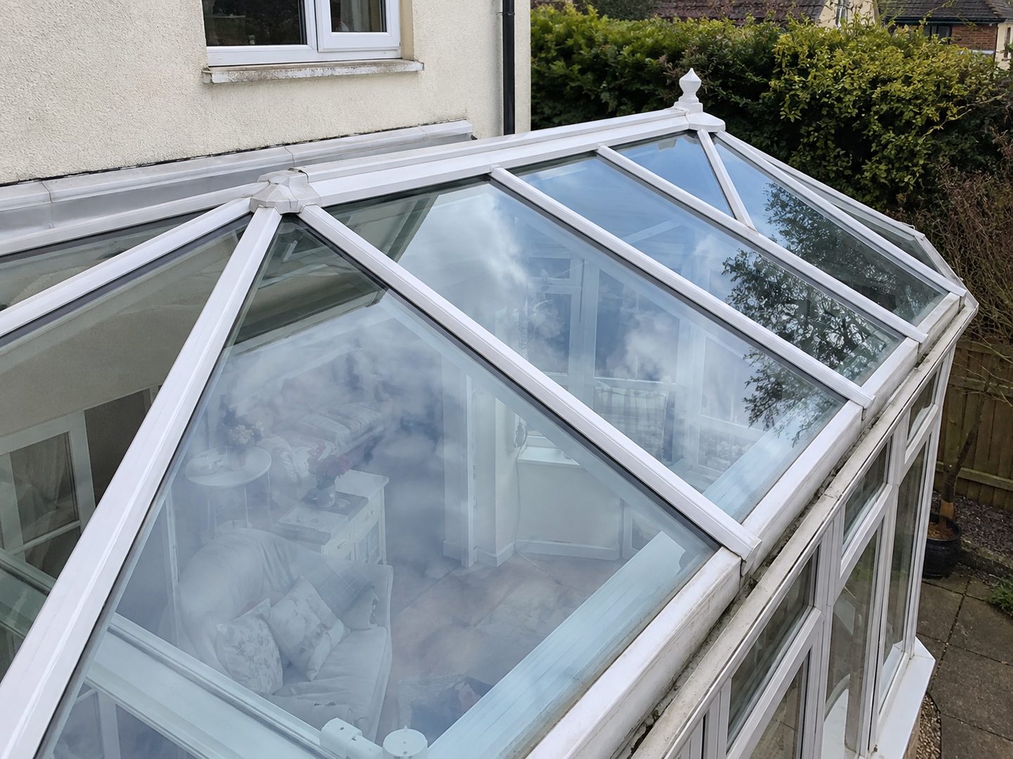 Conservatory roof glass cleaned down, glazing bars and finial included